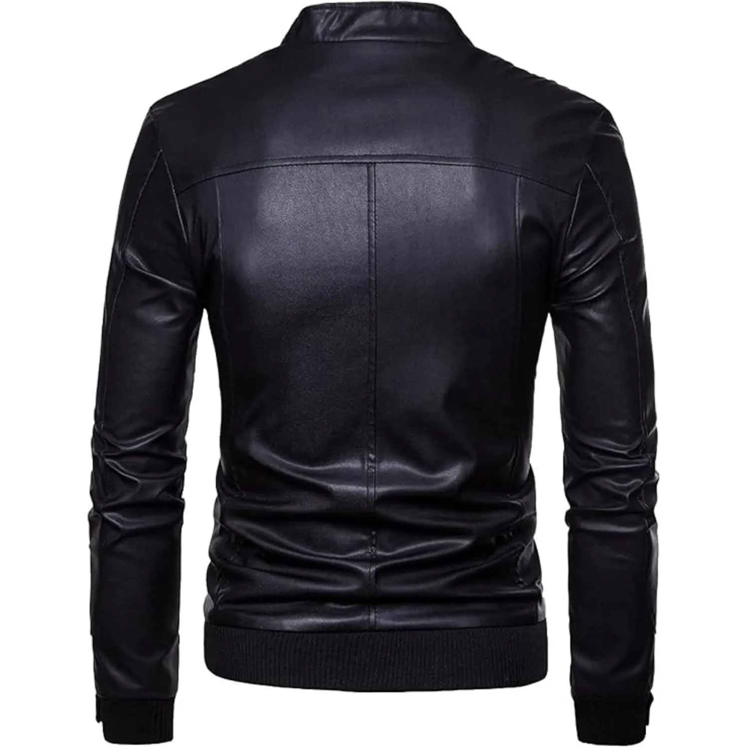 Maiyifu-GJ Men Stand Collar Faux Leather Jacket Lightweight Pu Vintage Outwear Coat Regular Fit Stylish Motorcycle Jackets (Black,Medium)