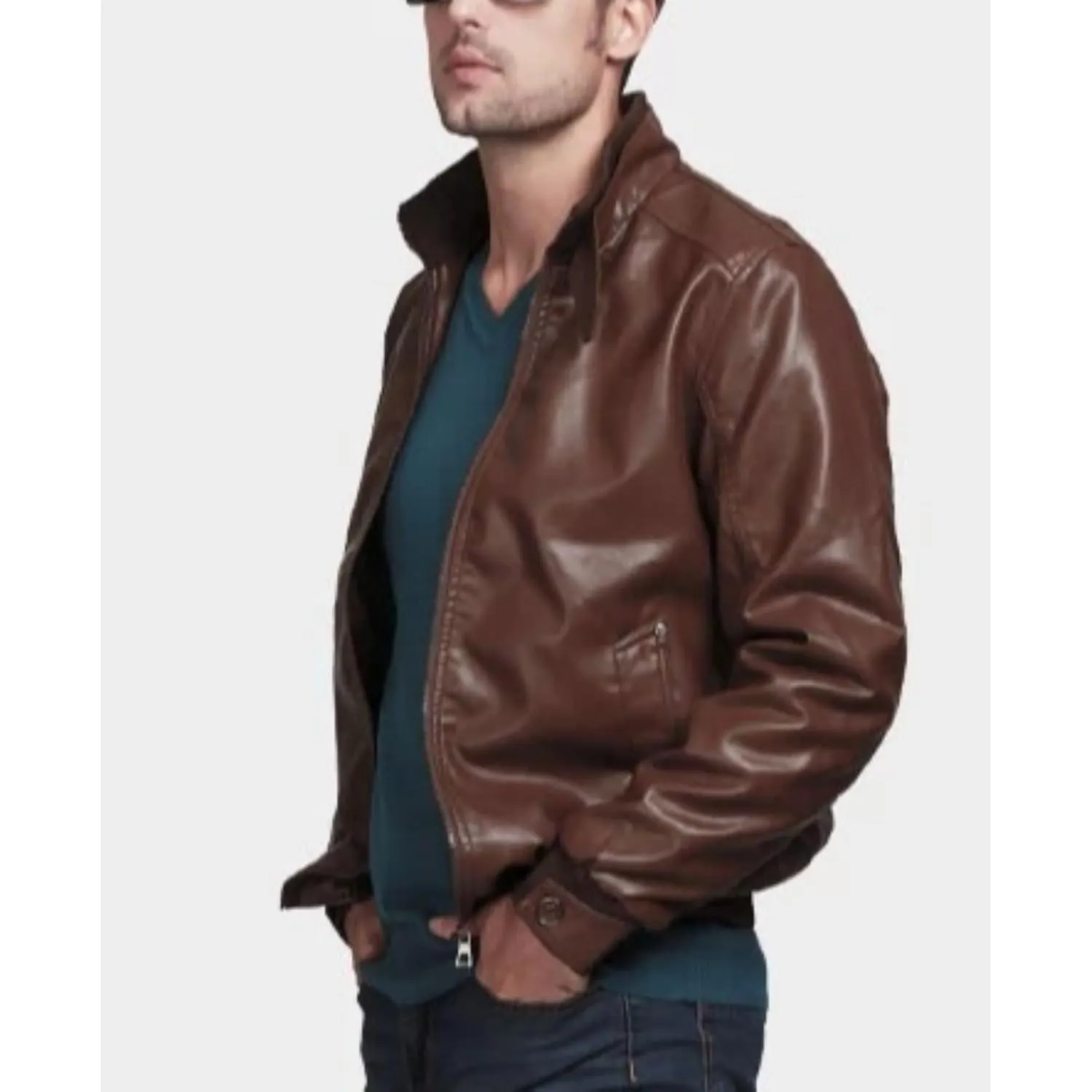 Maiyifu-GJ Men Stand Collar Faux Leather Jacket Lightweight Pu Vintage Outwear Coat Regular Fit Stylish Motorcycle Jackets (Coffe,Medium)