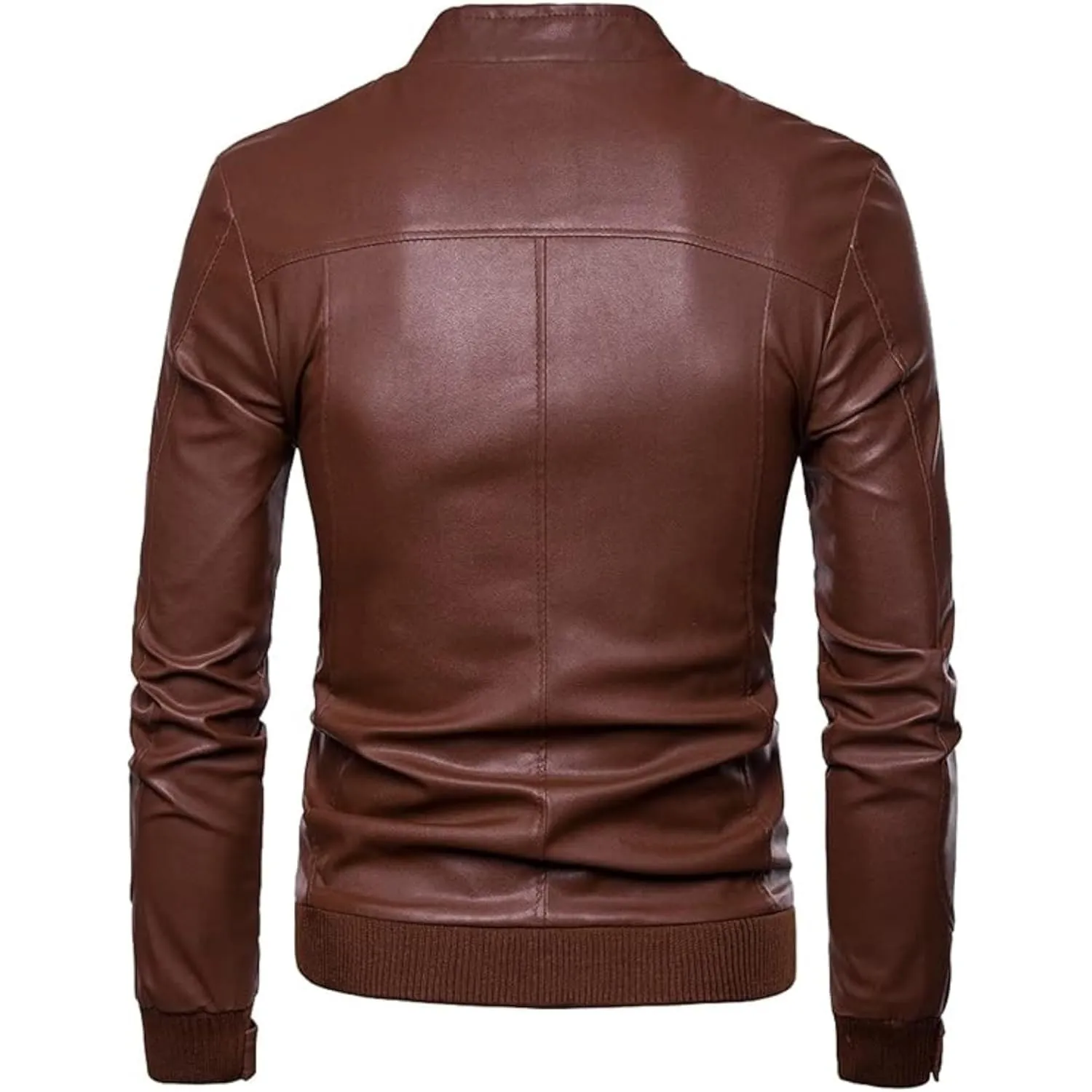 Maiyifu-GJ Men Stand Collar Faux Leather Jacket Lightweight Pu Vintage Outwear Coat Regular Fit Stylish Motorcycle Jackets (Coffe,Medium)