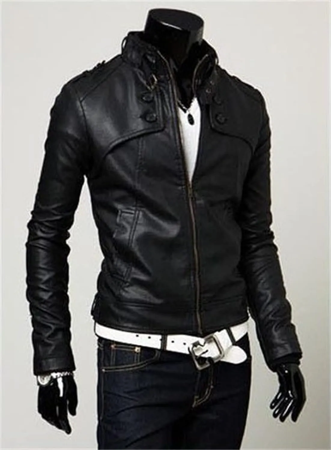 Maiyifu-GJ Men Stand Collar Faux Leather Jacket Regular Fit Stylish Motorcycle Jackets Lightweight Pu Vintage Outwear Coat (Black,Small)
