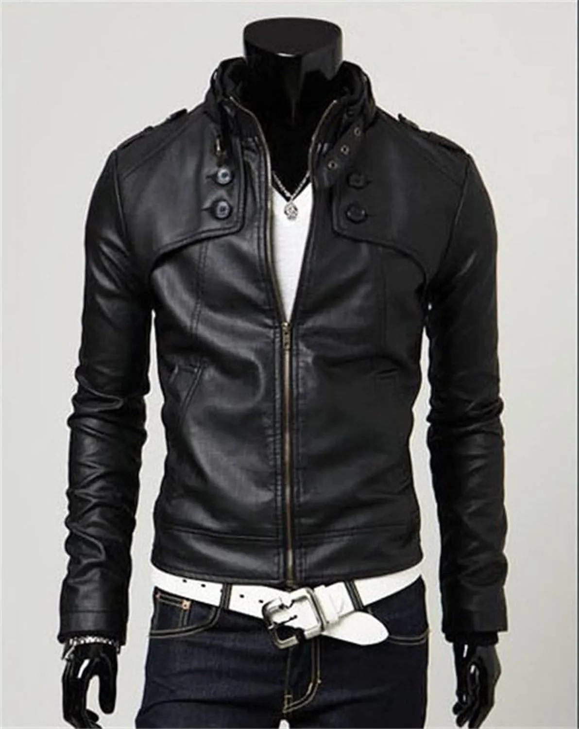 Maiyifu-GJ Men Stand Collar Faux Leather Jacket Regular Fit Stylish Motorcycle Jackets Lightweight Pu Vintage Outwear Coat (Black,Small)