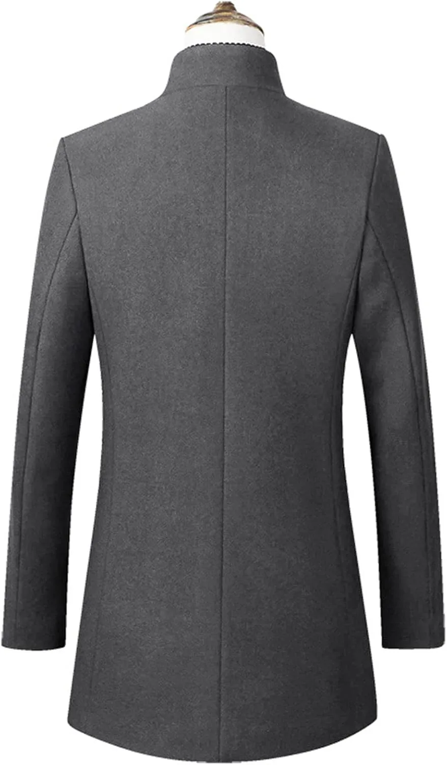 Maiyifu-GJ Mens Mid-Length Single Breasted Coat Stylish Stand Collar Top Pea Coats Winter Windproof Business Trench Overcoat