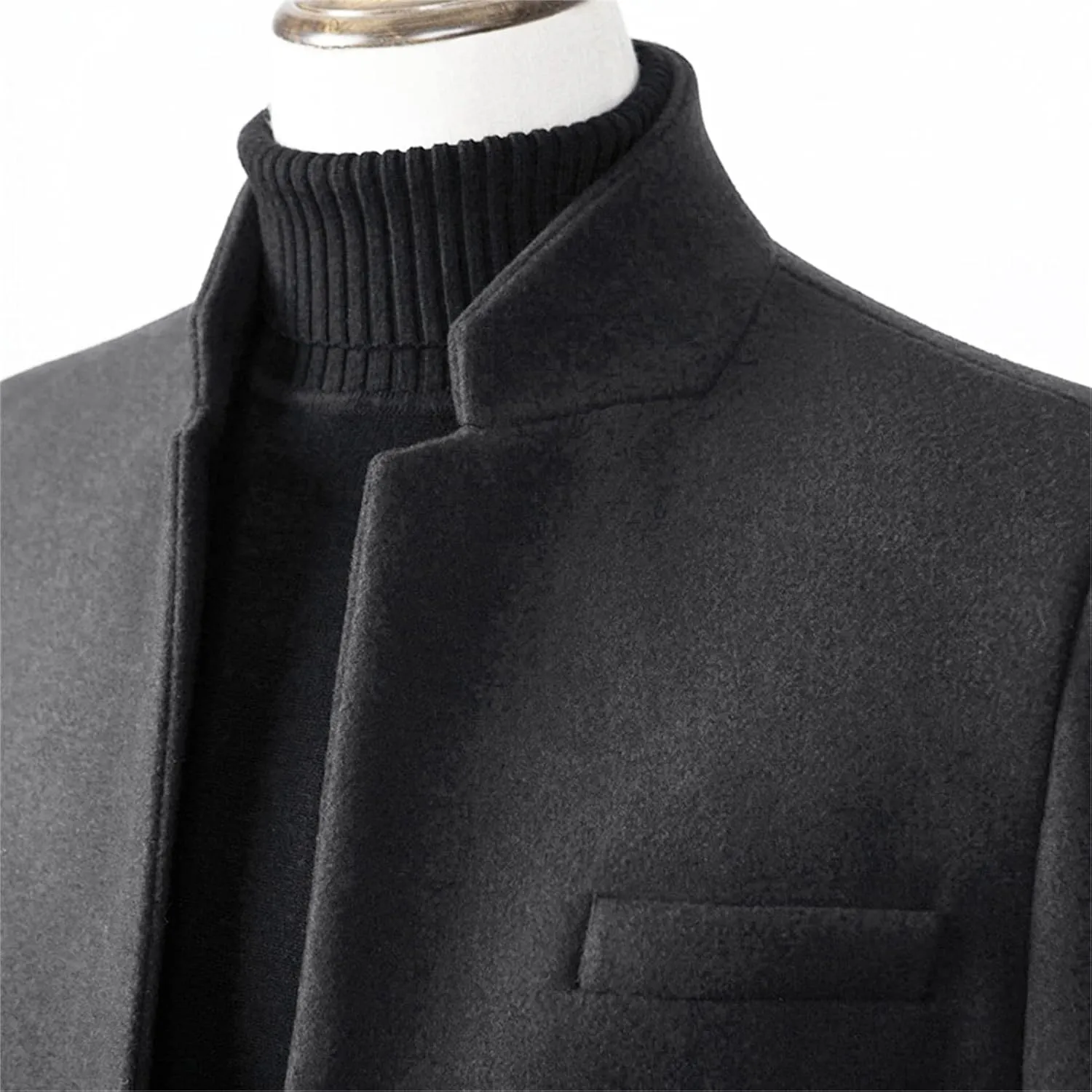 Maiyifu-GJ Mens Mid-Length Single Breasted Coat Stylish Stand Collar Top Pea Coats Winter Windproof Business Trench Overcoat