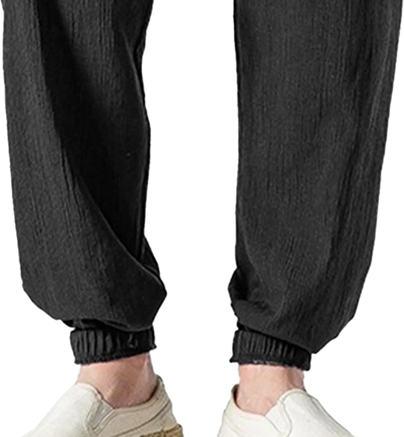 Men's Casual Baggy Solid Tapered Pants Linen Drawstring Stylish Trousers Lightweight Elastic Waist Outdoor Pants