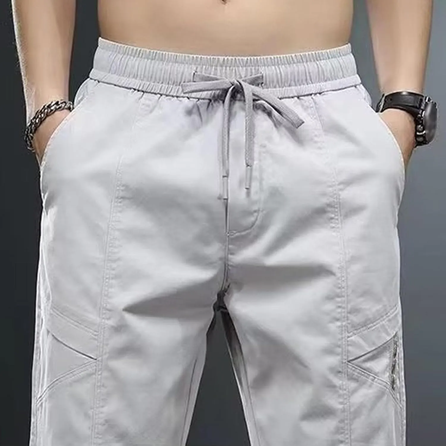 Men's Elastic Waist Solid Joggers Pants Lightweight Stylish Summer Trousers Regular Fit Outdoor Hiking Pants