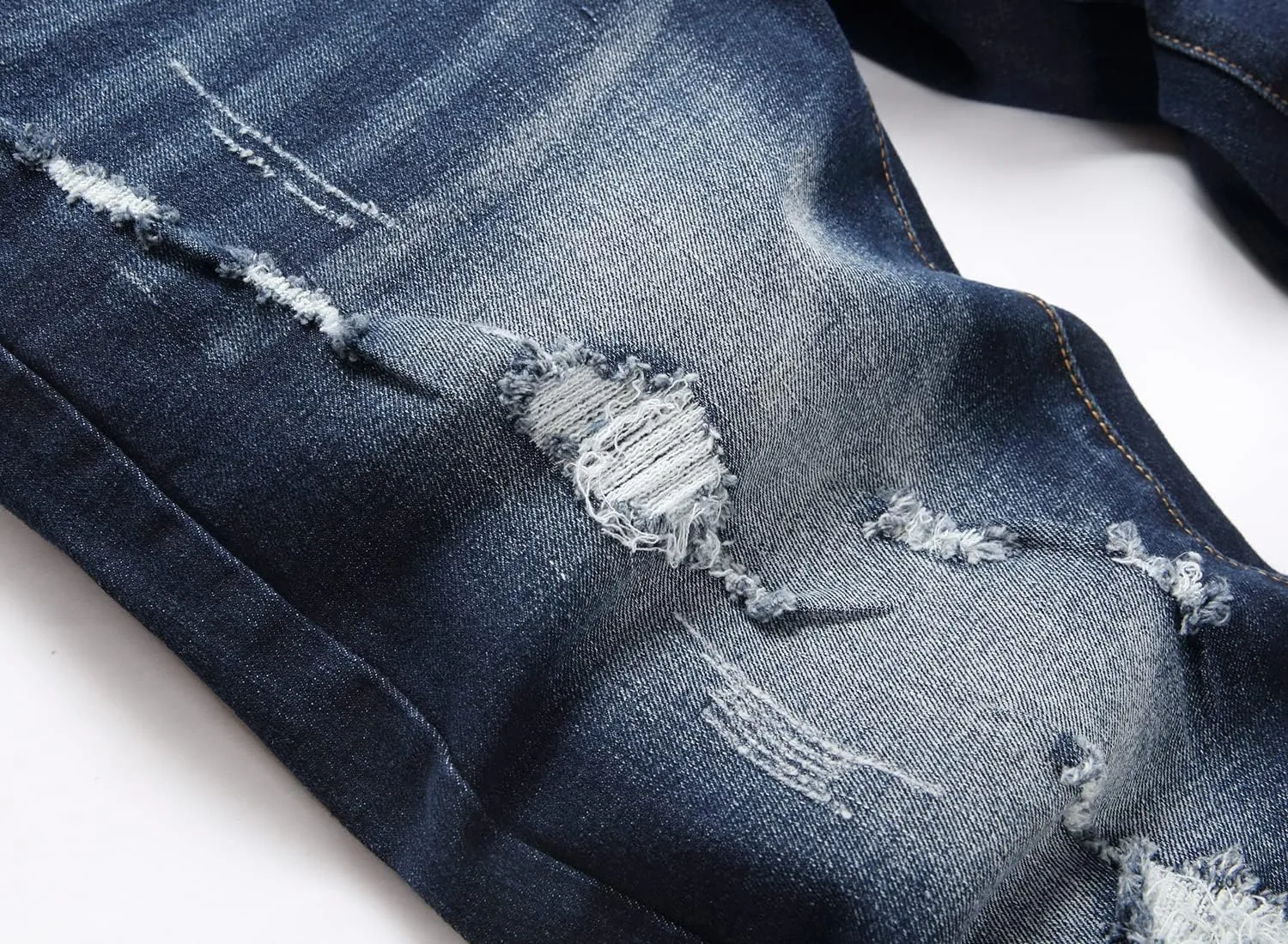 Men's Fashion Washed Perforated Elastic Slim Fit Jeans