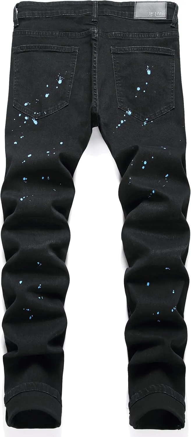 Men's Fashion Washed Perforated Elastic Slim Fit Jeans