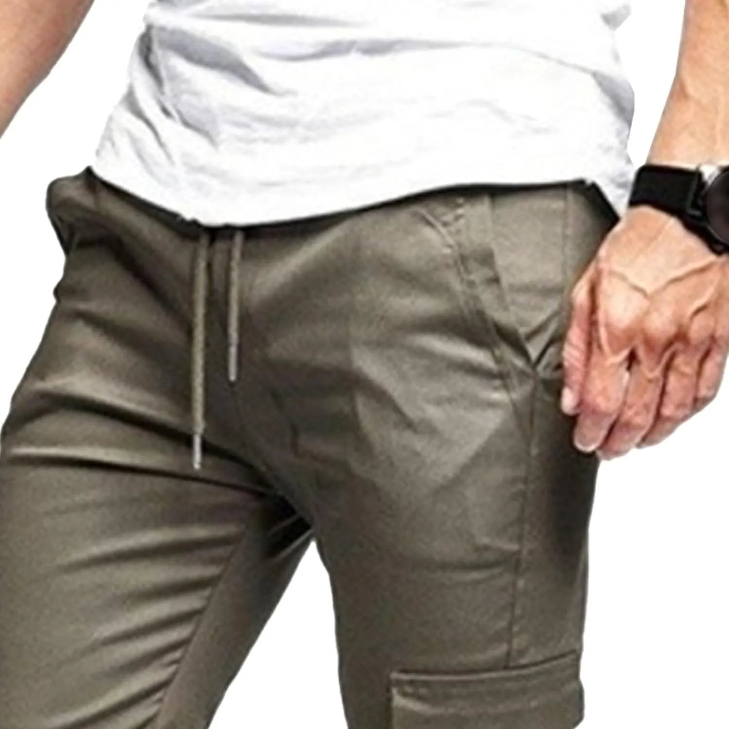 Men's Slim Fit Casual Hiking Cargo Pants Elastic Waist Solid Jogging Pants Comfort Stylish Military Trousers