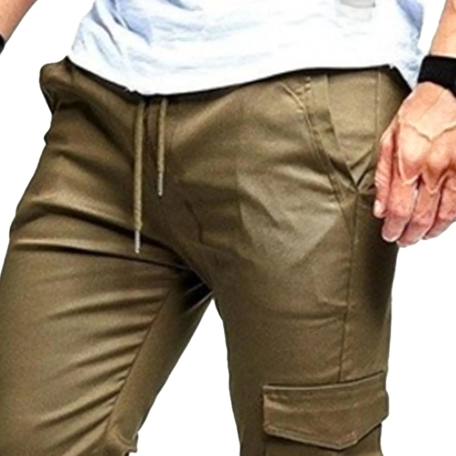 Men's Slim Fit Casual Hiking Cargo Pants Elastic Waist Solid Jogging Pants Comfort Stylish Military Trousers