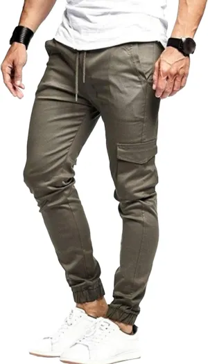 Men's Slim Fit Casual Hiking Cargo Pants Elastic Waist Solid Jogging Pants Comfort Stylish Military Trousers