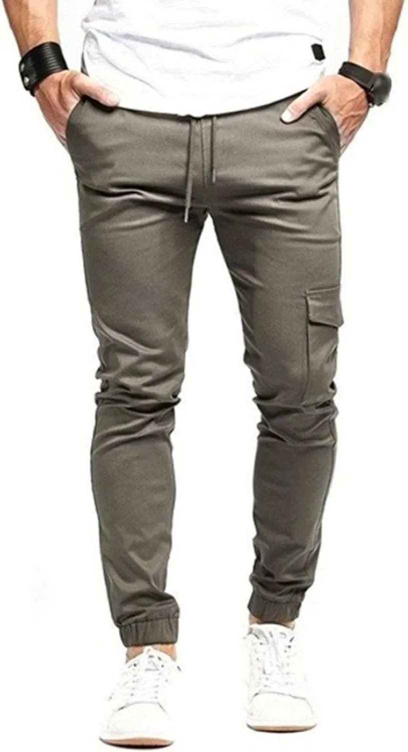 Men's Slim Fit Casual Hiking Cargo Pants Elastic Waist Solid Jogging Pants Comfort Stylish Military Trousers
