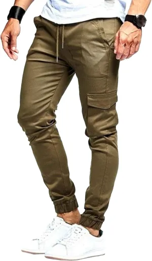 Men's Slim Fit Casual Hiking Cargo Pants Elastic Waist Solid Jogging Pants Comfort Stylish Military Trousers