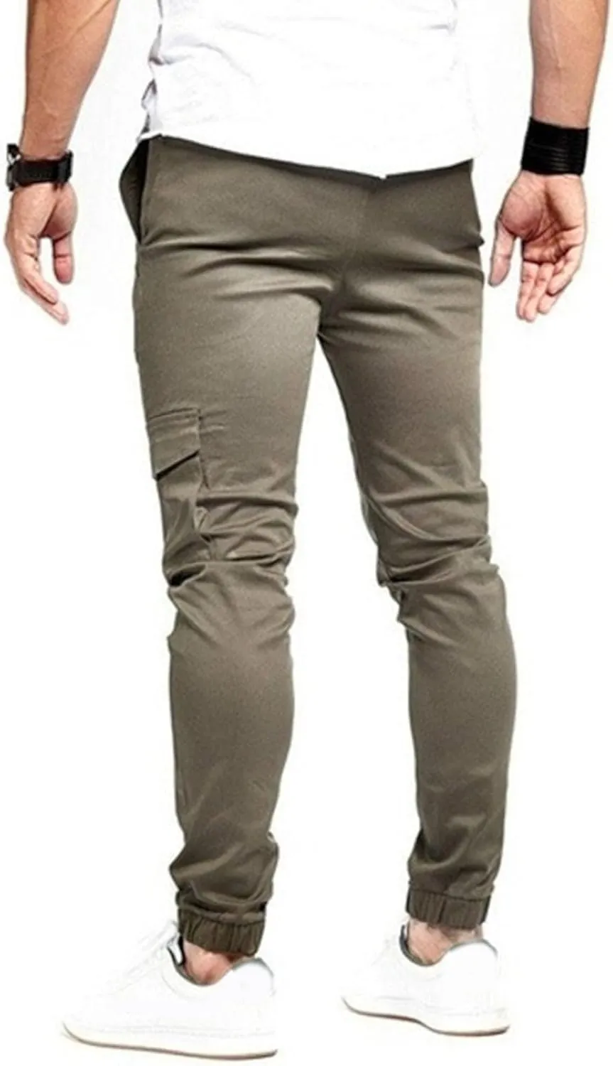 Men's Slim Fit Casual Hiking Cargo Pants Elastic Waist Solid Jogging Pants Comfort Stylish Military Trousers