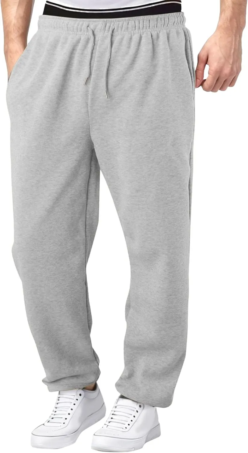 Men's Solid Casual Baggy Stylish Pants Comfort Elastic Waist Workout Trousers Drawstring Straight Leg Outdoor Pants