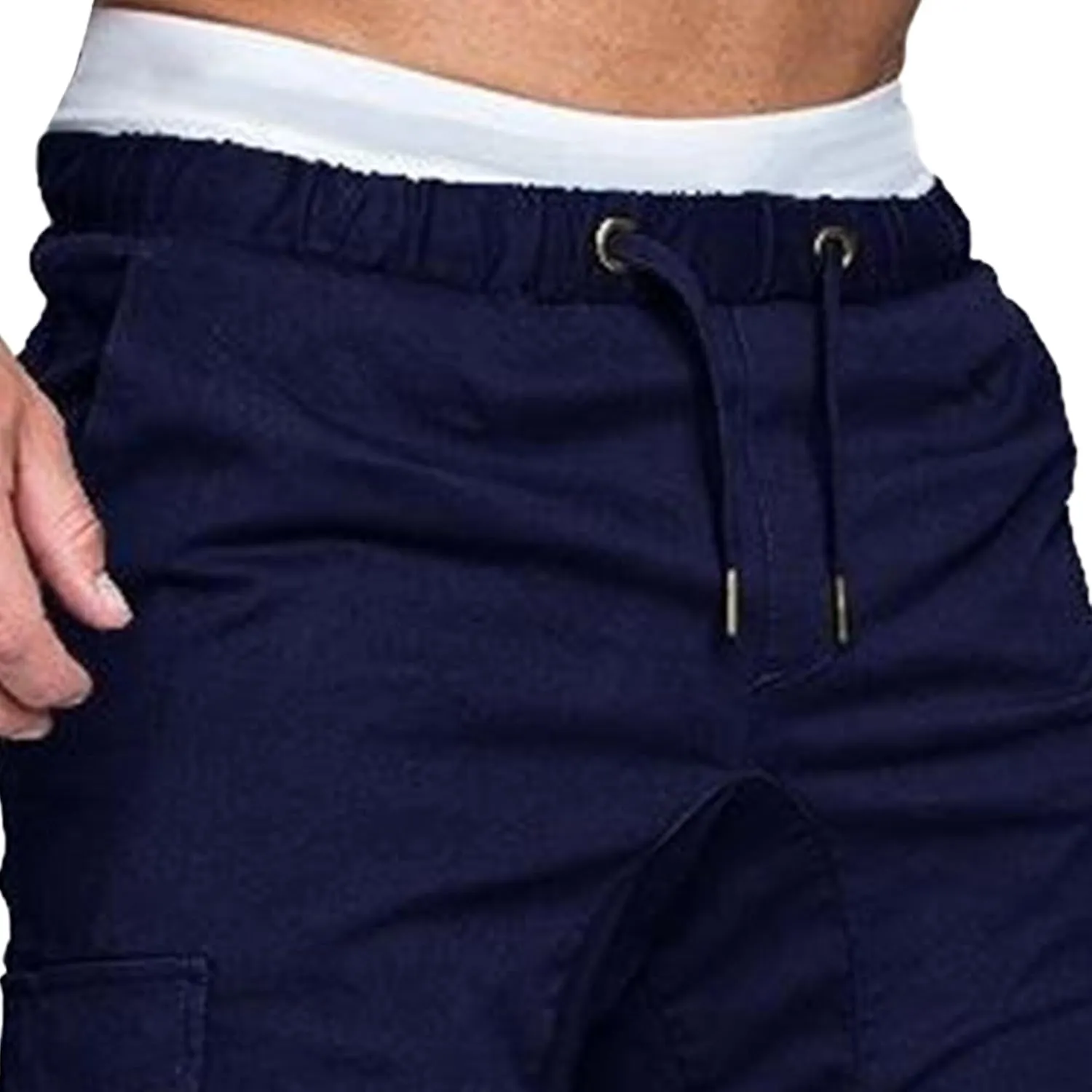 Men's Stretch Solid Military Cargo Pants Stylish Elastic Waisted Outdoor Pants Casual Chino Joggers Trousers