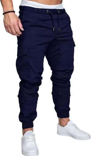 Men's Stretch Solid Military Cargo Pants Stylish Elastic Waisted Outdoor Pants Casual Chino Joggers Trousers