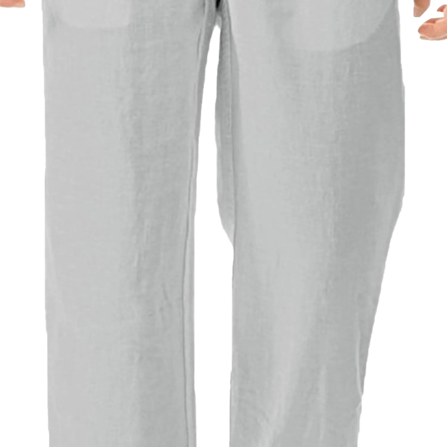 Men's Stylish Cotton Linen Casual Pants Straight Leg Basic Yoga Trousers Drawstring Elastic Waist Solid Hiking Pants