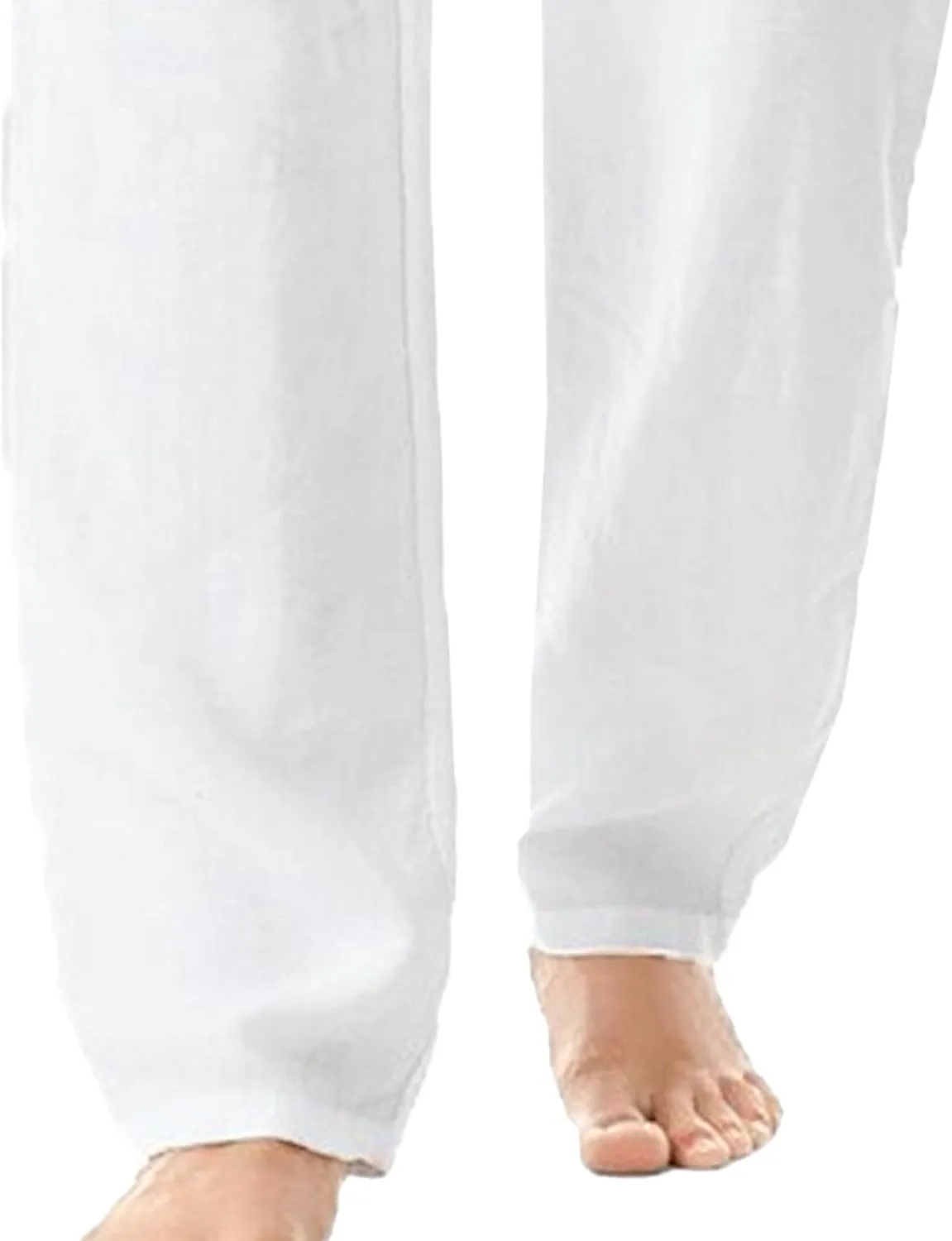 Men's Stylish Cotton Linen Casual Pants Straight Leg Basic Yoga Trousers Drawstring Elastic Waist Solid Hiking Pants