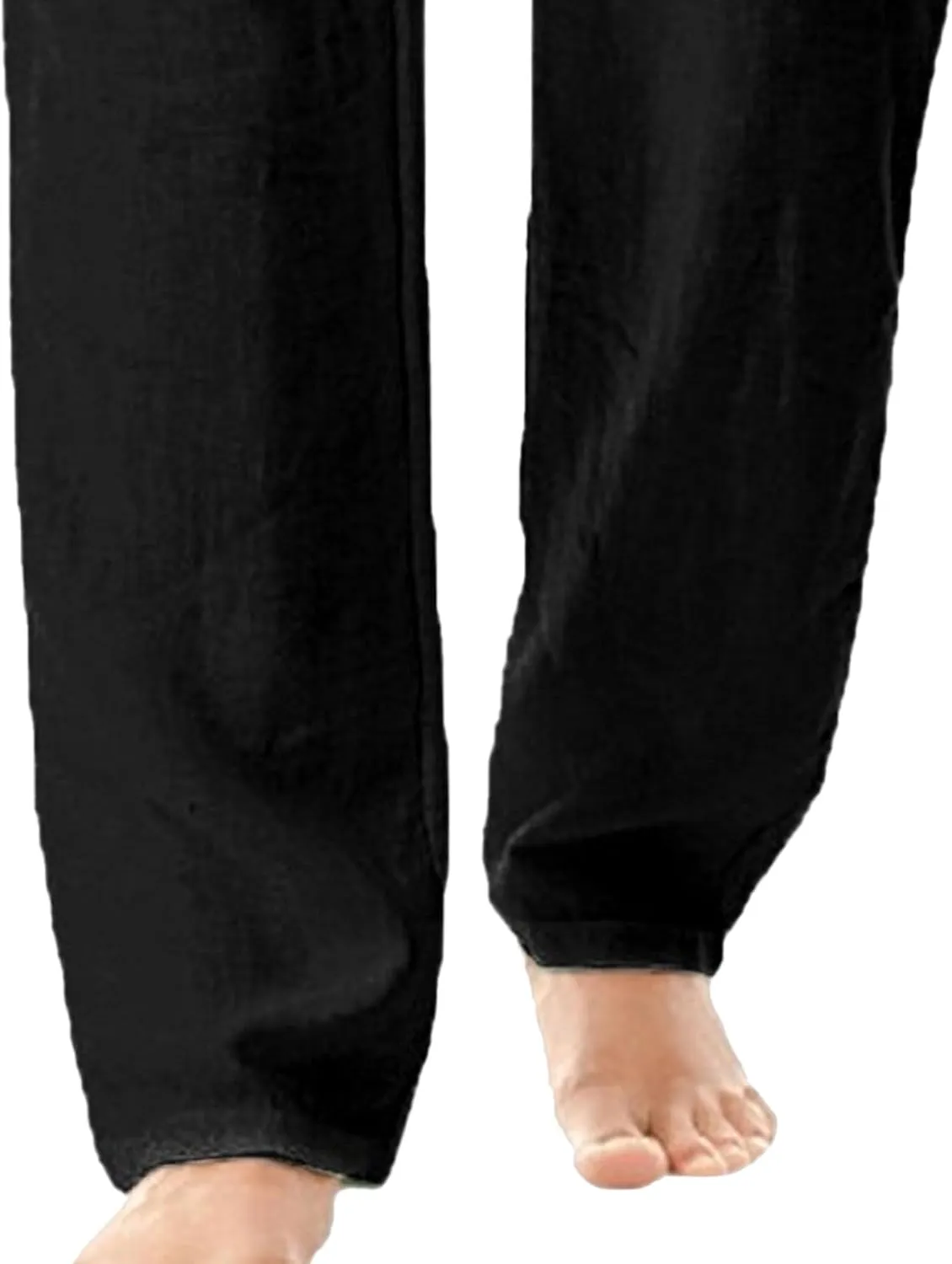 Men's Stylish Cotton Linen Casual Pants Straight Leg Basic Yoga Trousers Drawstring Elastic Waist Solid Hiking Pants
