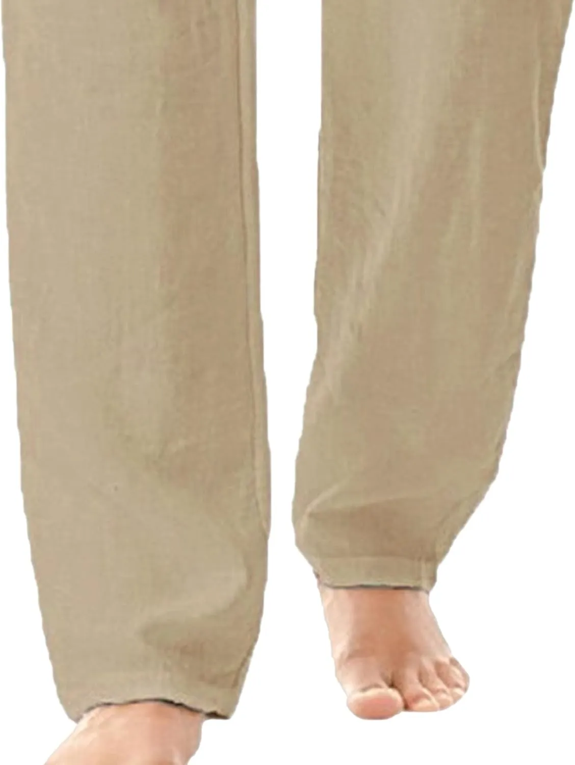 Men's Stylish Cotton Linen Casual Pants Straight Leg Basic Yoga Trousers Drawstring Elastic Waist Solid Hiking Pants
