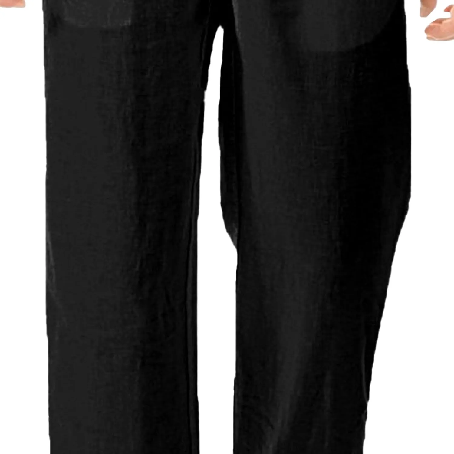 Men's Stylish Cotton Linen Casual Pants Straight Leg Basic Yoga Trousers Drawstring Elastic Waist Solid Hiking Pants