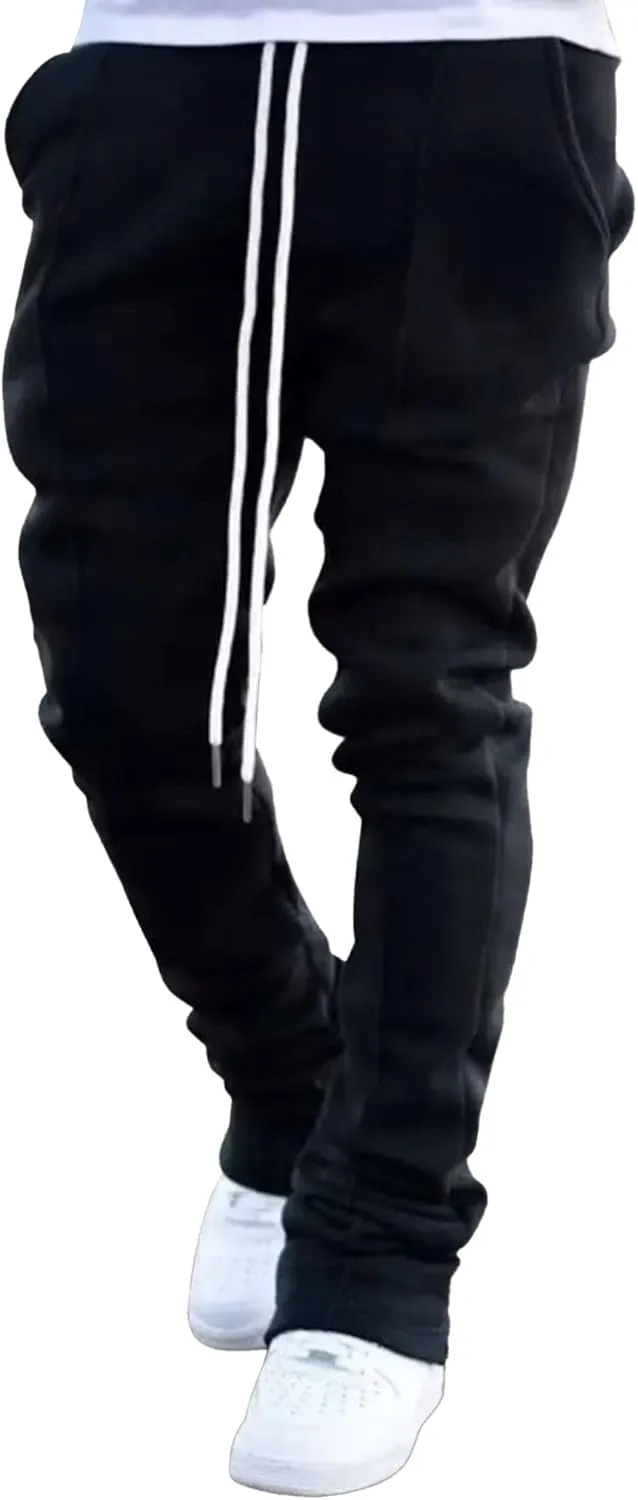 Men's Stylish Drawstring Wide Leg Pants Slim Fit Outdoor Hip Hop Trousers Solid Elastic Waist Workout Pants