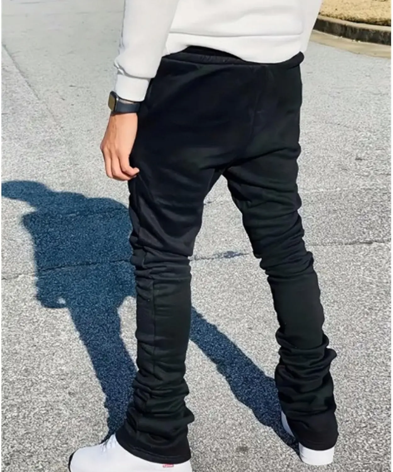 Men's Stylish Drawstring Wide Leg Pants Slim Fit Outdoor Hip Hop Trousers Solid Elastic Waist Workout Pants