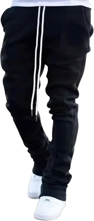 Men's Stylish Drawstring Wide Leg Pants Slim Fit Outdoor Hip Hop Trousers Solid Elastic Waist Workout Pants