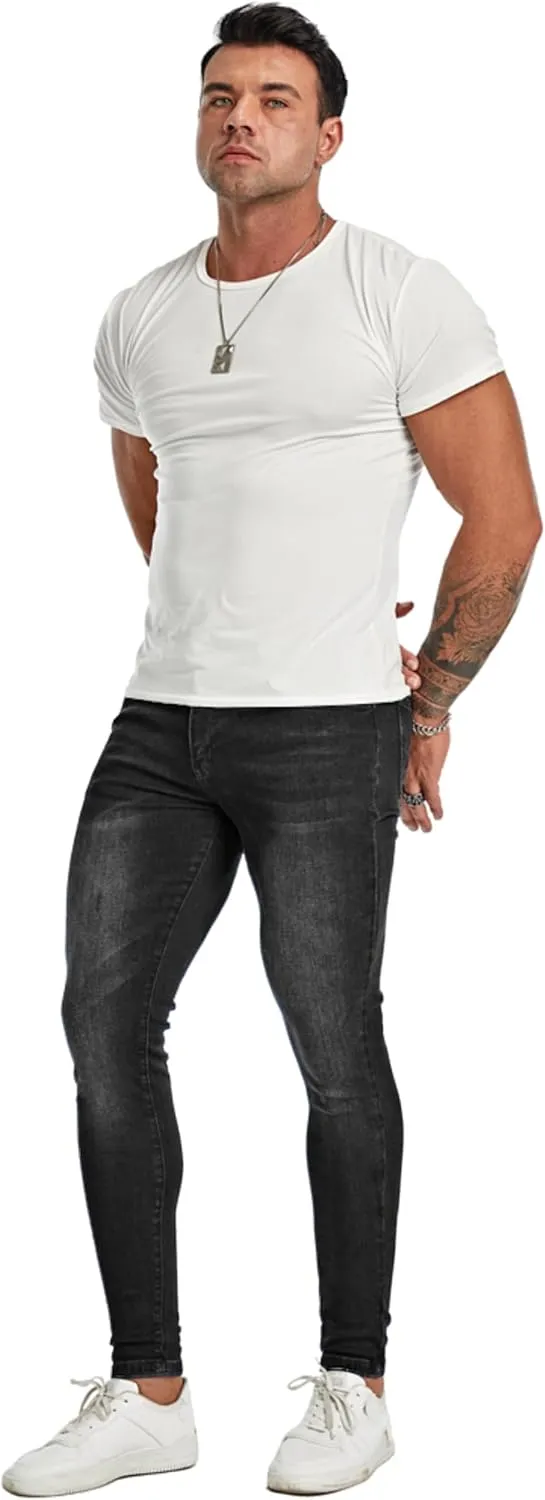Men's Super Skinny Stretch Tapered Leg Slim Fit Ripped Distressed Jeans