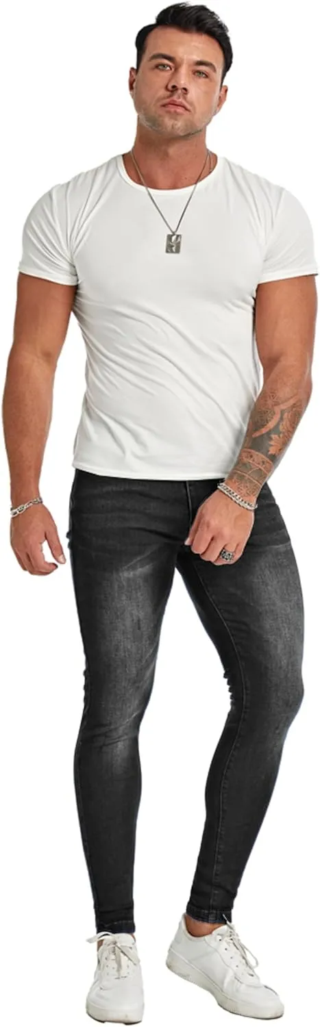 Men's Super Skinny Stretch Tapered Leg Slim Fit Ripped Distressed Jeans