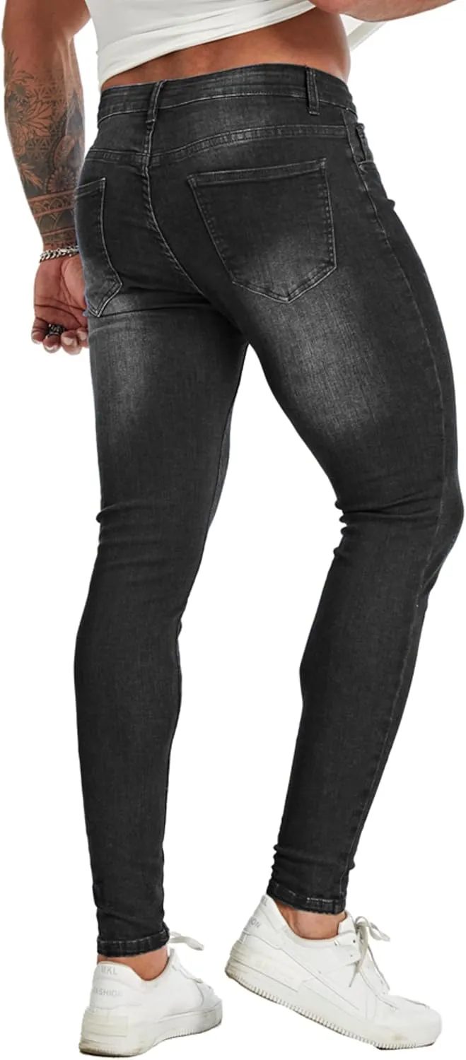 Men's Super Skinny Stretch Tapered Leg Slim Fit Ripped Distressed Jeans