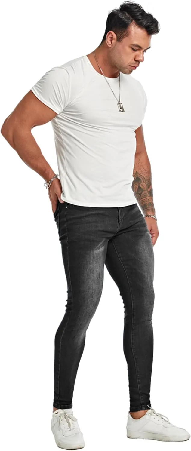 Men's Super Skinny Stretch Tapered Leg Slim Fit Ripped Distressed Jeans