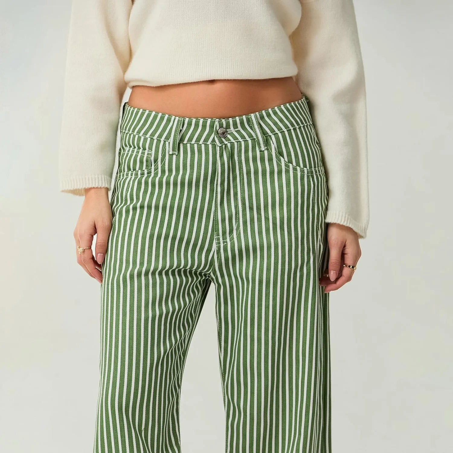 Mxiqqpltky Y2k Striped Bell Bottom Jeans Women High Waisted Boyfriend Denim Pants Baggy Wide Leg Stretchy Bootcut Flare Jeans