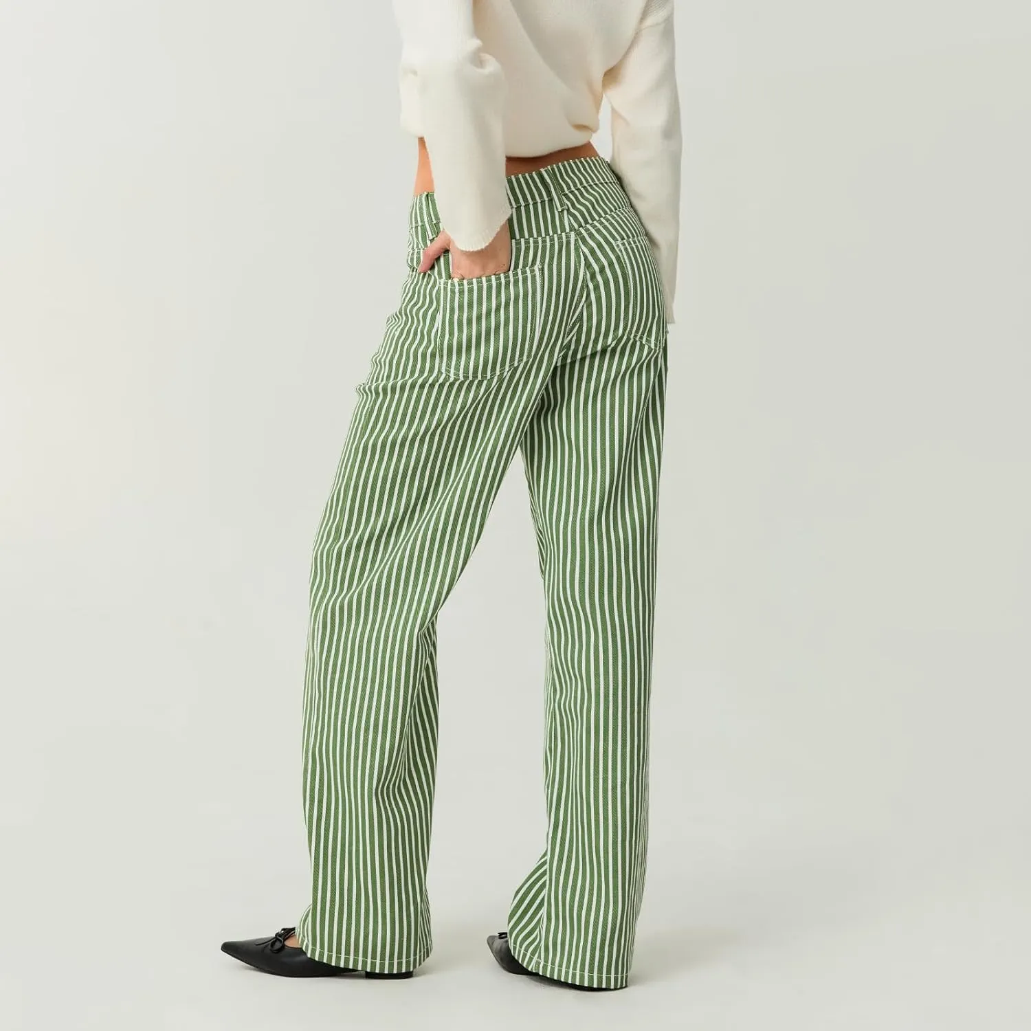 Mxiqqpltky Y2k Striped Bell Bottom Jeans Women High Waisted Boyfriend Denim Pants Baggy Wide Leg Stretchy Bootcut Flare Jeans