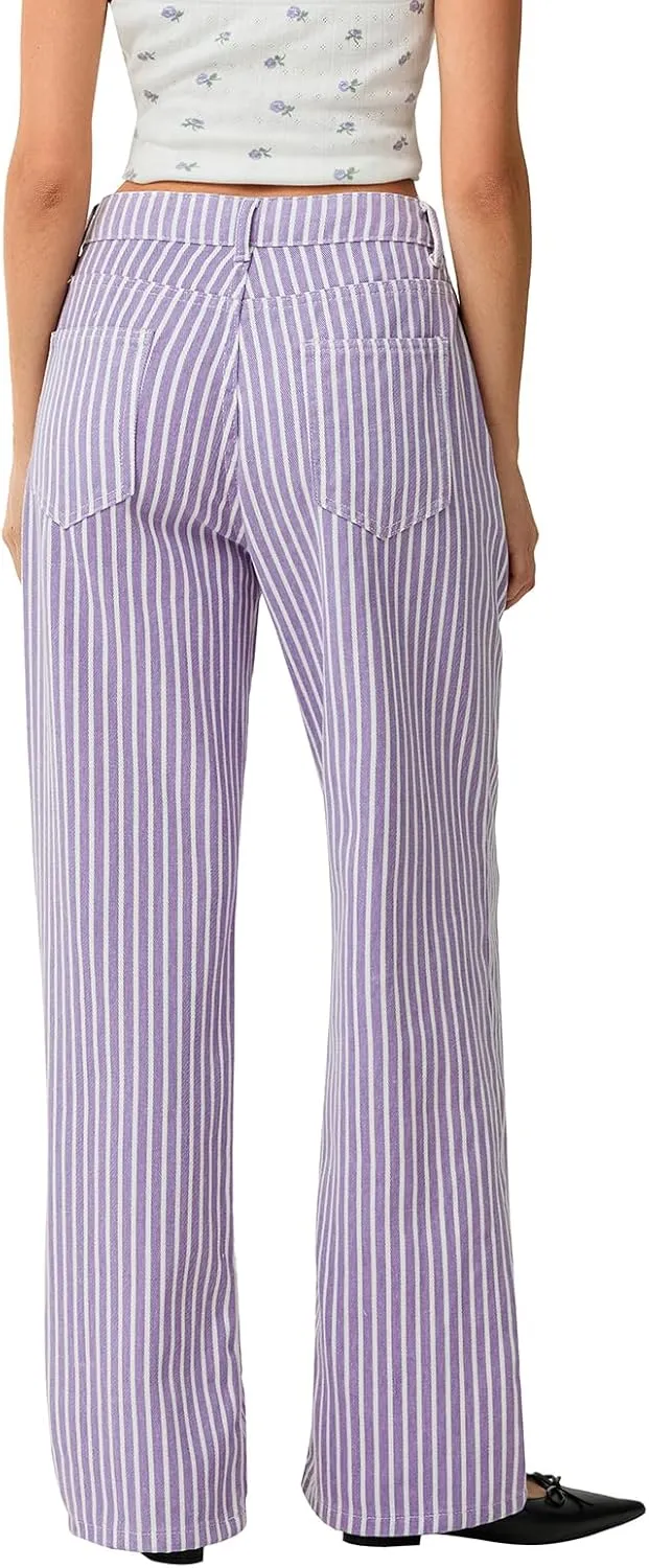 Mxiqqpltky Y2k Striped Bell Bottom Jeans Women High Waisted Boyfriend Denim Pants Baggy Wide Leg Stretchy Bootcut Flare Jeans
