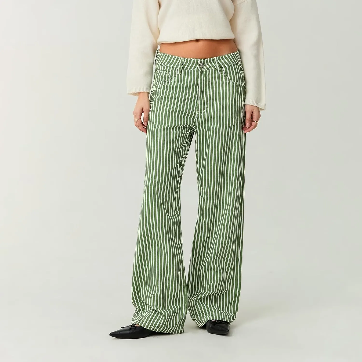 Mxiqqpltky Y2k Striped Bell Bottom Jeans Women High Waisted Boyfriend Denim Pants Baggy Wide Leg Stretchy Bootcut Flare Jeans