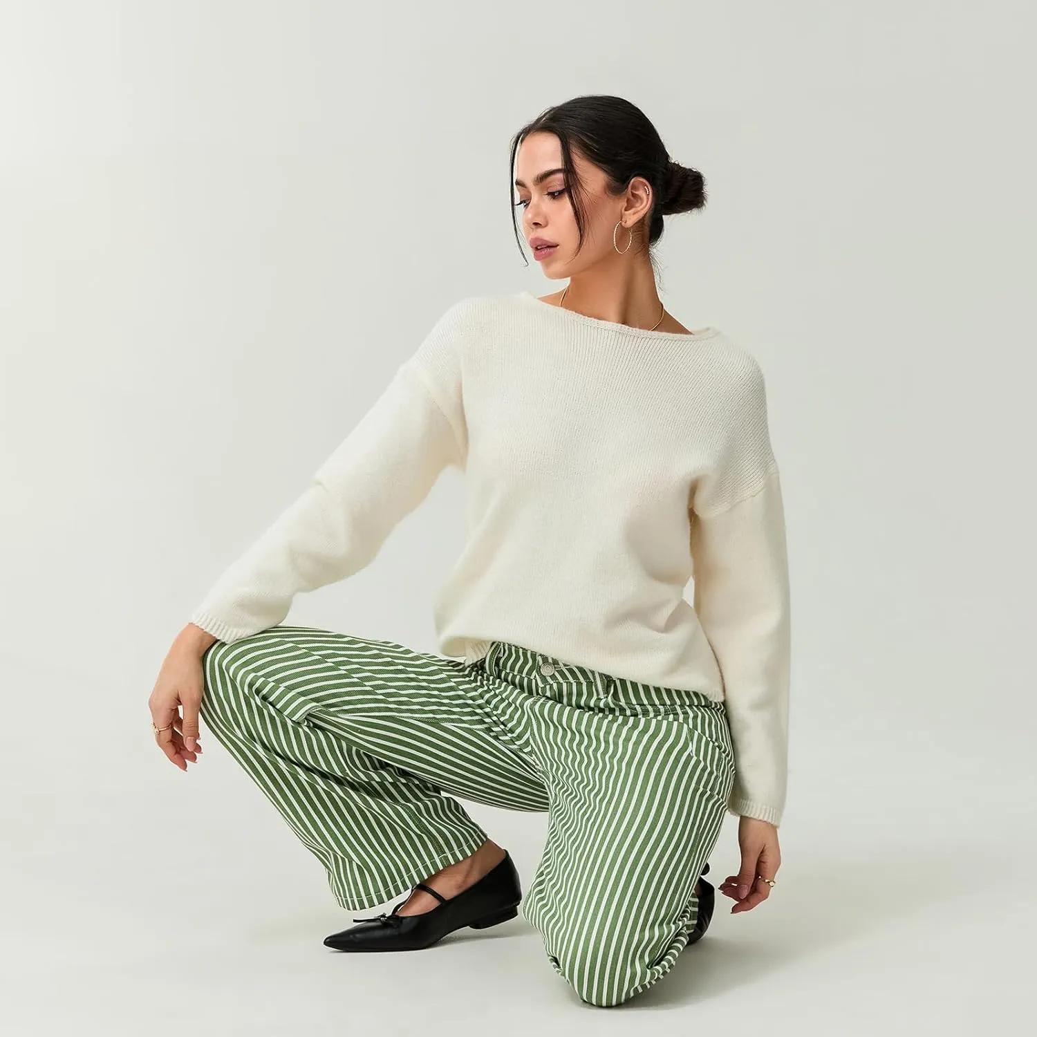 Mxiqqpltky Y2k Striped Bell Bottom Jeans Women High Waisted Boyfriend Denim Pants Baggy Wide Leg Stretchy Bootcut Flare Jeans