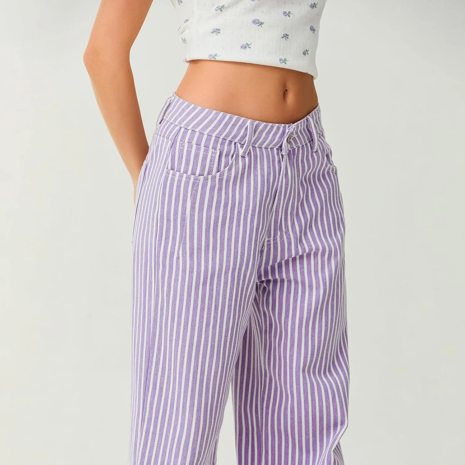 Mxiqqpltky Y2k Striped Bell Bottom Jeans Women High Waisted Boyfriend Denim Pants Baggy Wide Leg Stretchy Bootcut Flare Jeans