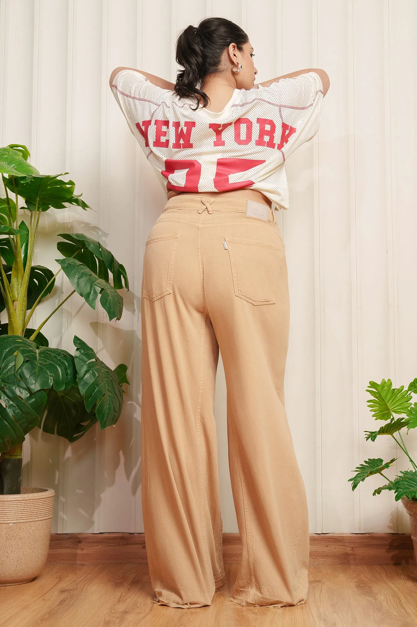 Ochre Denim Curve Flared Korean Pants