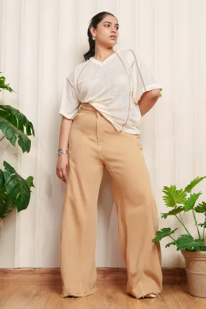 Ochre Denim Curve Flared Korean Pants