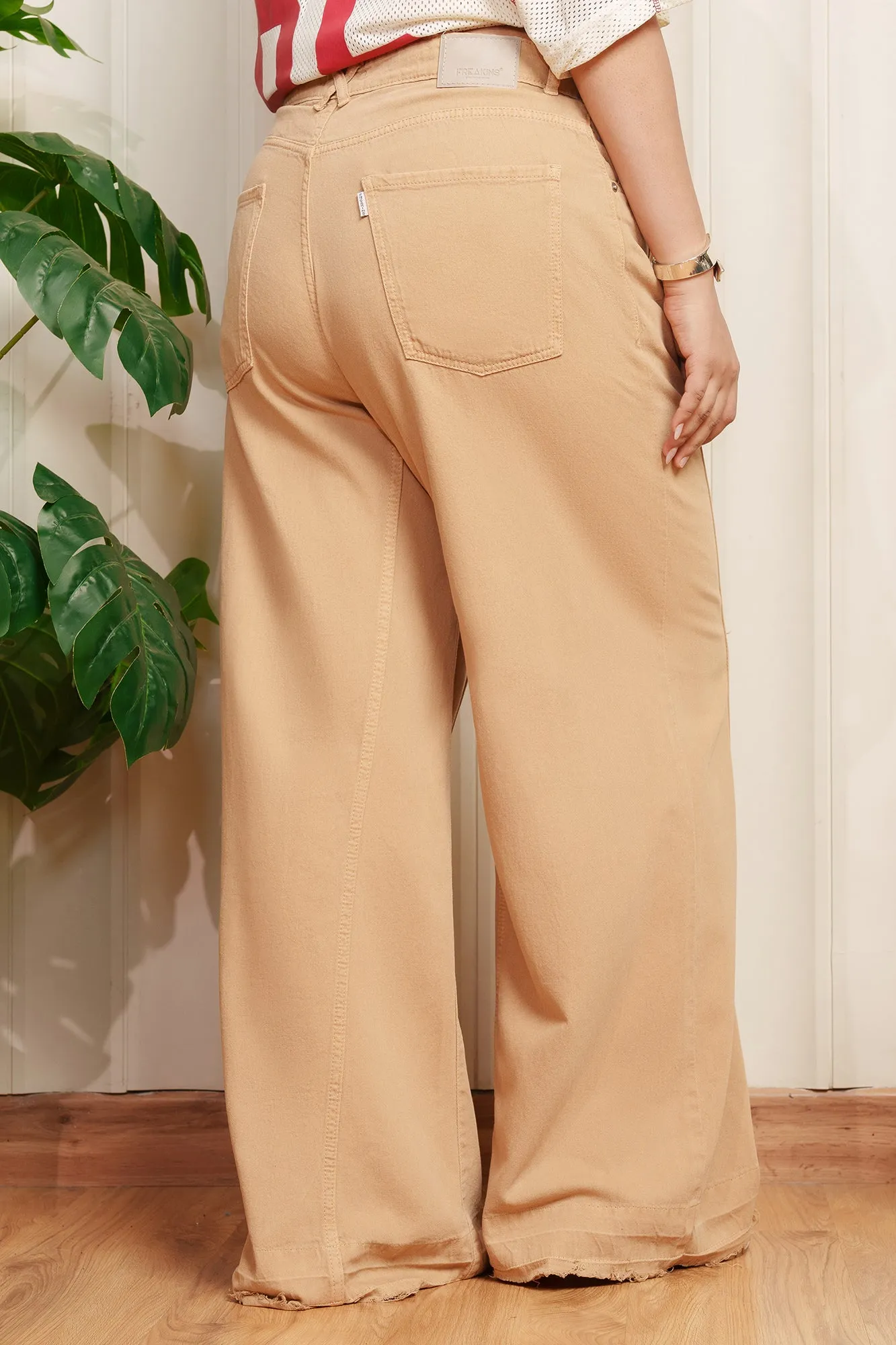 Ochre Denim Curve Flared Korean Pants