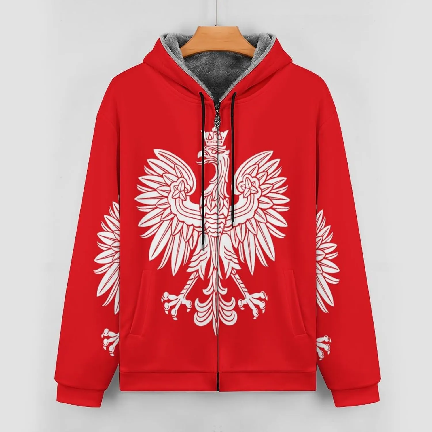Poland Eagle Hoodies for Men Heavyweight Fleece Sweatshirt Full Zip Jacket Winter Coat