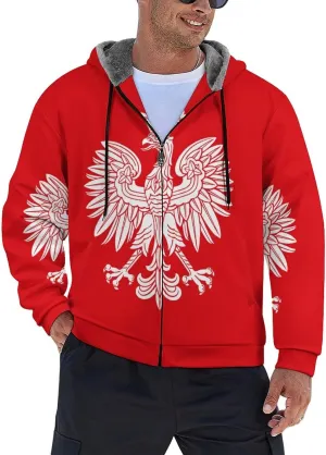 Poland Eagle Hoodies for Men Heavyweight Fleece Sweatshirt Full Zip Jacket Winter Coat