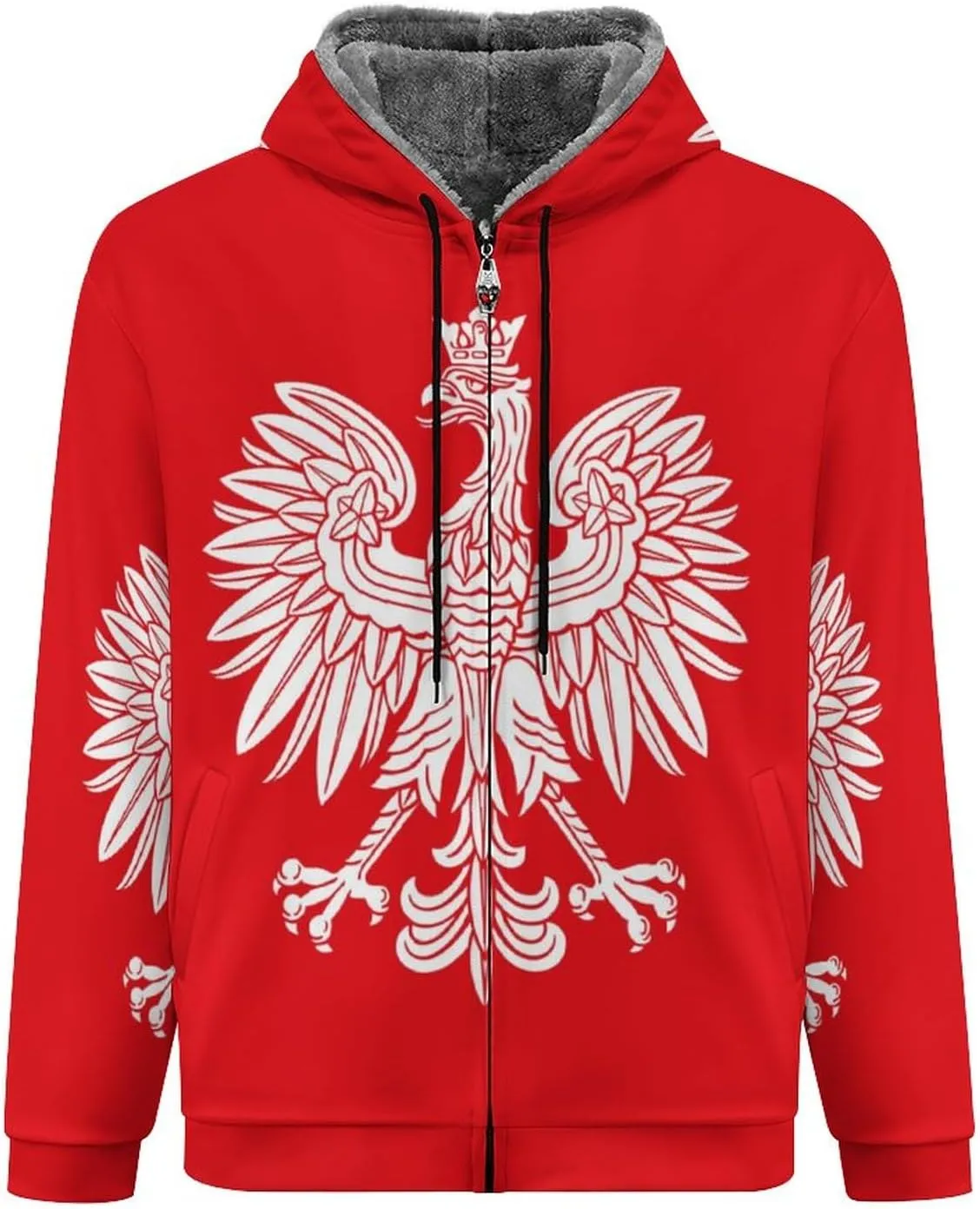 Poland Eagle Hoodies for Men Heavyweight Fleece Sweatshirt Full Zip Jacket Winter Coat