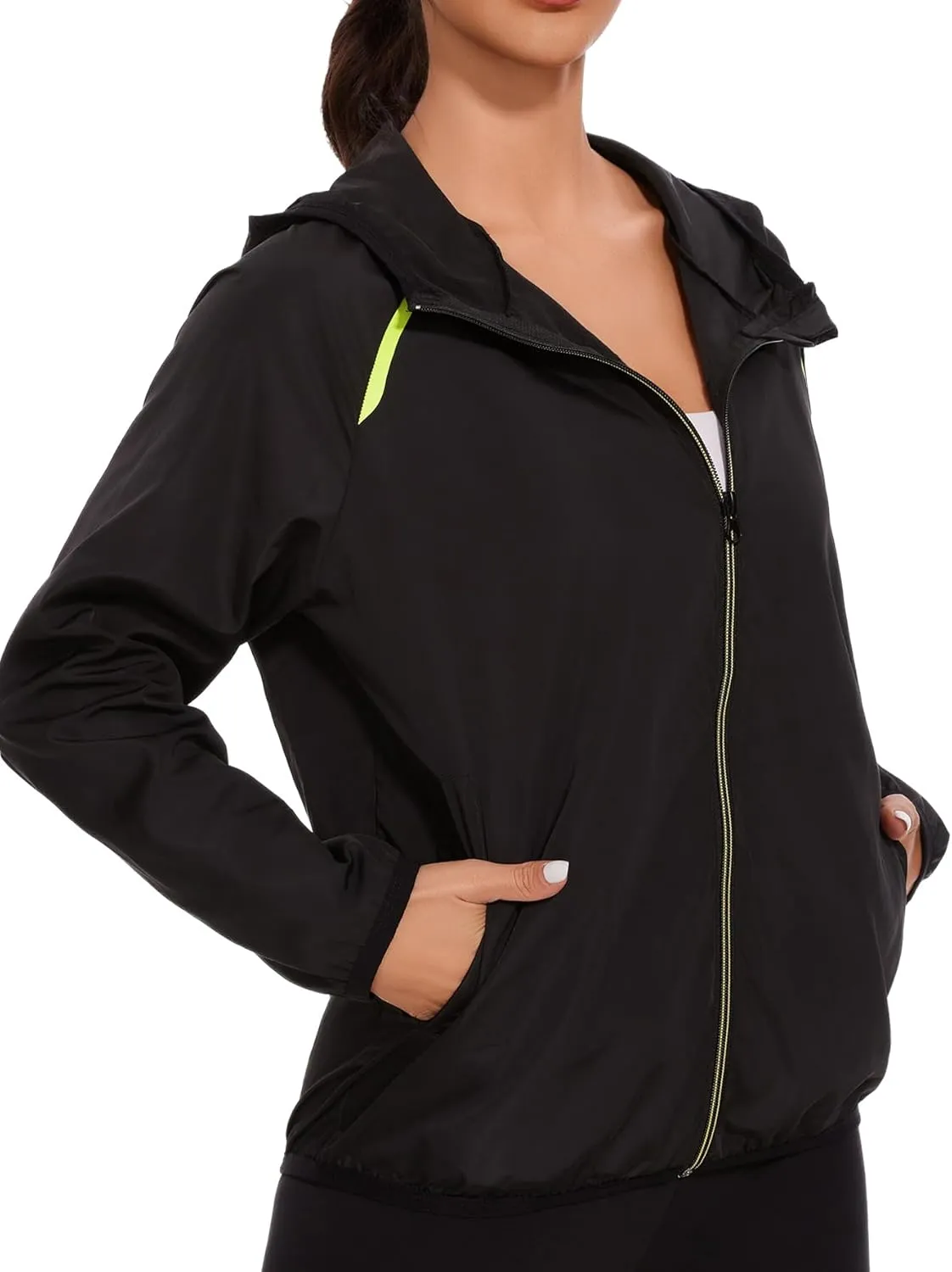 SEXYWG Women Rain Jacket with Hood Zipper Rain Coat Long Sleeves Raincoat Stylish Rain Suit Top Outdoor Travel Coat