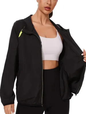 SEXYWG Women Rain Jacket with Hood Zipper Rain Coat Long Sleeves Raincoat Stylish Rain Suit Top Outdoor Travel Coat