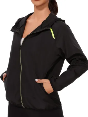 SEXYWG Women Rain Jacket with Hood Zipper Rain Coat Long Sleeves Raincoat Stylish Rain Suit Top Outdoor Travel Coat