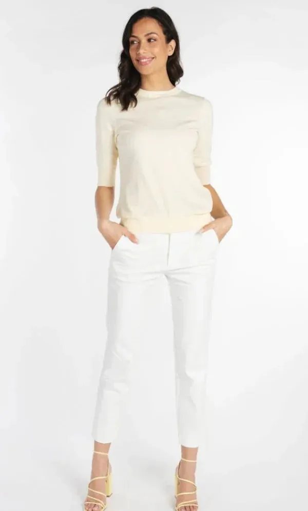 Suvi Split Hem Chino Trousers in Off White - EsQualo ESQ14043