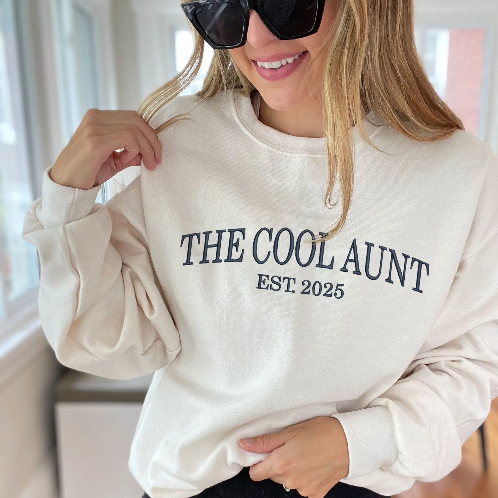 The Cool Aunt Est. Year Embroidered Gemma Crewneck Sweatshirt