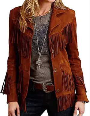 Traditional Western women's Genuine Suede Leather Jacket for women Native American coat with Fringed